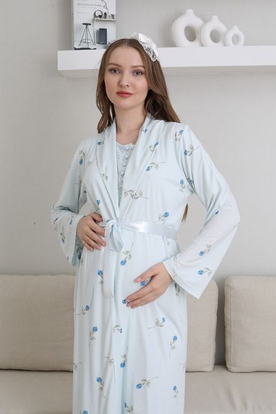 Lohussa Set de cămașă de noapte pentru femei, albastru, cu model special, cu nasturi, cu volan