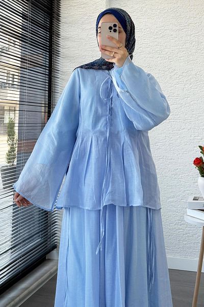 MELEK ARAZ Leona Knitted Collar Detailed Voile Suit - Blue