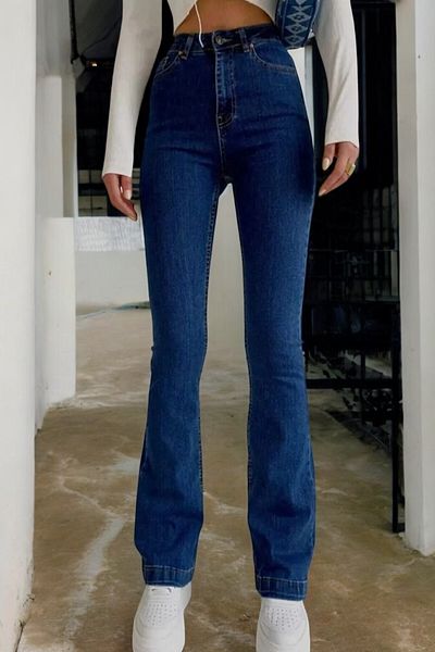 byhaziran butik Nico Dark Blue High Waist Flare Jeans