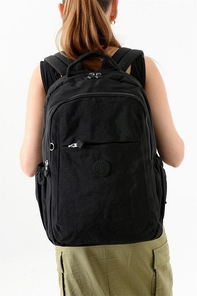Bagacar Bolsas 1092 Waterproof Imported Crinkle Fabric School and Daily Backpack with Laptop Compartment Black
