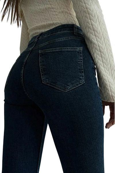 byhaziran butik Yusra Spanish Leg Colorfast Dark Blue Stretchy High Waist Denim Pants
