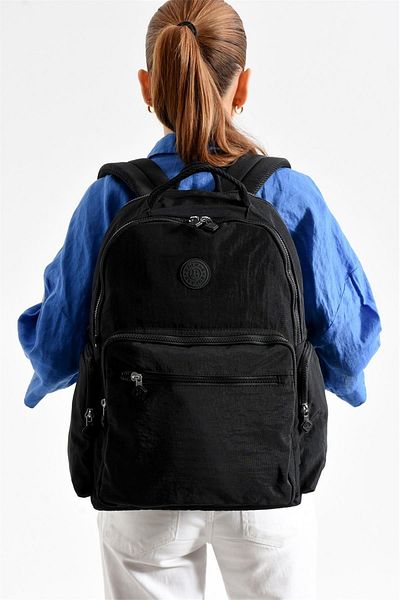 Bagacar Bolsas 1094 Waterproof Imported Crinkle Fabric School and Daily Backpack with Laptop Compartment Black