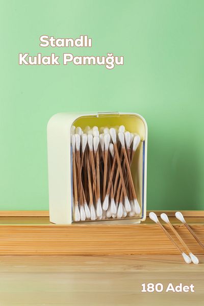 Porsima 3135 Σετ μπαστούνια καθαρισμού αυτιών με λαβή από φυσικό ξύλο μπαμπού - 180 τεμάχια