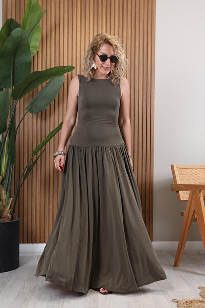 MİSLİNA BUTİK Sırt Detay Haki Elbise
