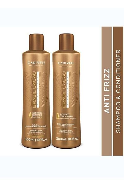 Brasil Cacau Anti-Frizz Shampoo and Conditioner Set - 2x300ml for Silky, Glossy Hair