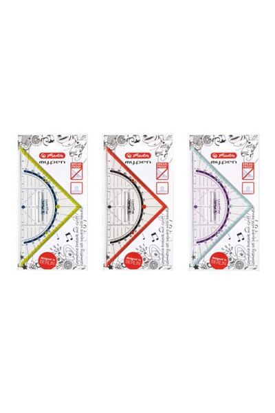 Herlitz Echer/Raportor My.pen 16 cm cu prindere, Culoare 3 combinații de culori, Material Plastic, 1 buc.