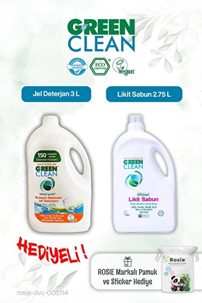 Green Clean 2.75 لتر صابون سائل، غسالة أطباق. جل منظف 3 لتر وقطن روزي هدية