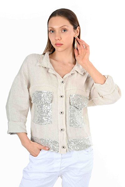 VETTA Payetli %100 Keten Ceket