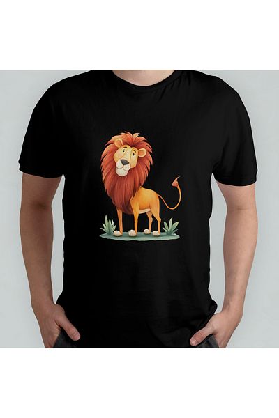Pixxa Cute Lion Unisex 100% Cotton Crew Neck T-Shirt
