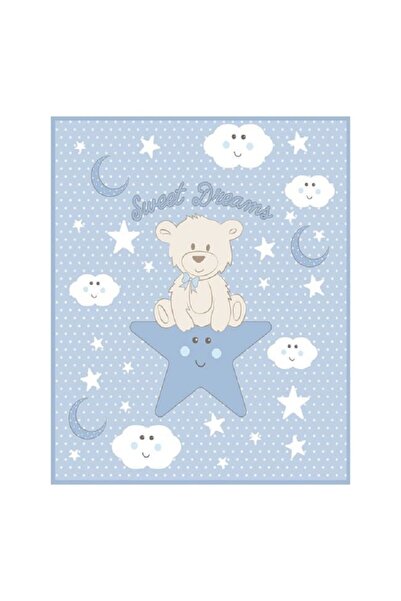 OEM Patura catifelata pentru bebe, 90x80 cm, Ursulet Albastru