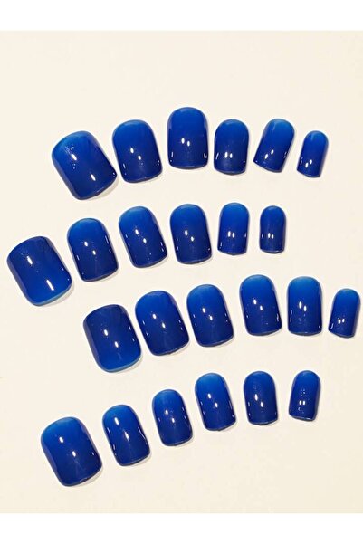 Belora Set de 24 de unghii false prinse, albastru intens lucios, formă pătrată