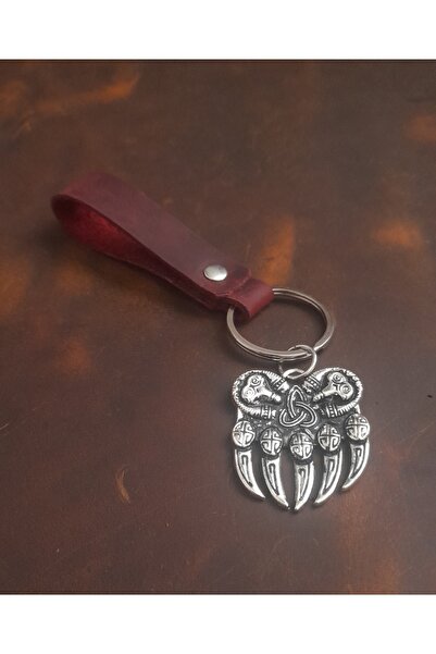 E&F Takı سلسلة مفاتيح من الجلد الطبيعي بتصميم مخلب الدب