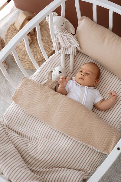 TBA COLLECTION Baby Size Muslin Duvet Cover Set (100X150) |   Line Series - Beige