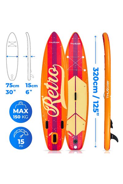 Thunder Placa Sup Gonflabilă Retro, 320x75x15cm, Set Cu Rucsac, Scaun, Pompă, Multicolor