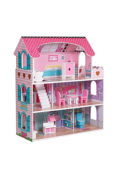 PROCART Fully furnished dollhouse, MDF, 3 levels, 5 rooms, 8 accessories, 62x27x70 cm