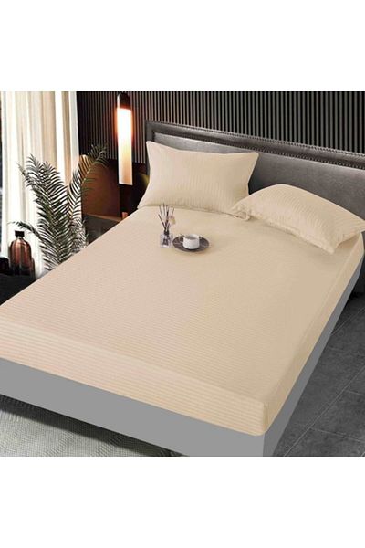 JOJO HOME Husa de pat, cu elastic, Jojo Home, Damasc, 2 persoane, Uni, 160x200cm, Bej