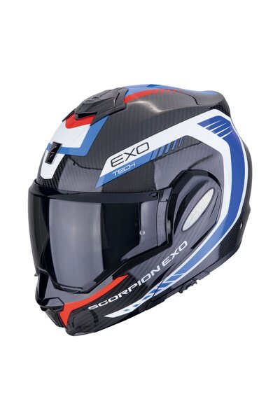 Scorpion Exo-Tech Evo Carbon Cosy Çene Açılabilir Motosiklet Kaskı Siyah Mavi Kırmızı