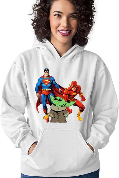 OEM Women's Hoodie Baby Yoda Superman Flash Hero Powers