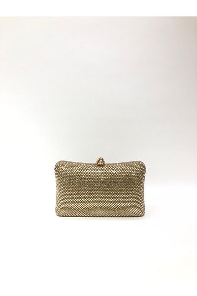 womenacs Gold Color Double Side Stone Material Evening Dress Portfolio Clutch Wedding Engagement Henna Evening Bag