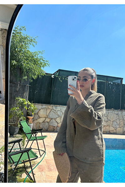 MODA Bağlamalı Kurdele Detaylı Gömlek & Pantolon Müslin Takım