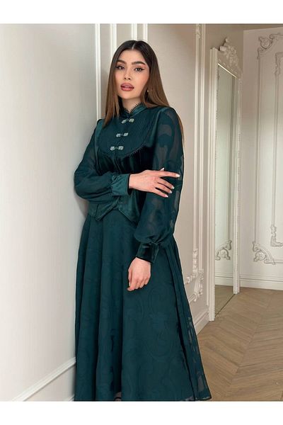 My twins Ewas Design Midi Length Skirt Blouse Velvet Detailed Women's Double Suit