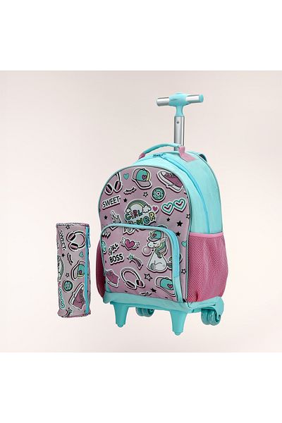 NİCE Rolling backpack with pencil case ,15 inches , Sweet