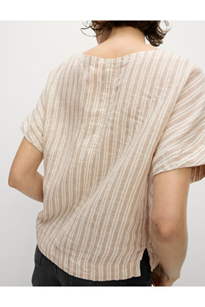 Marks & Spencer Saf Keten Çizgili Regular Tişört