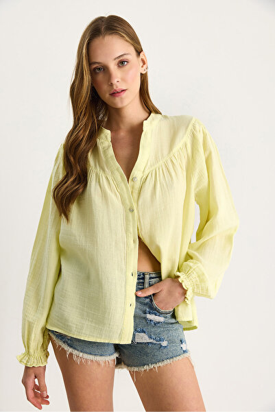 Bianco Lucci Women's Comfortable Muslin Shirt with Elastic Sleeves and Buttons 4733 60283499