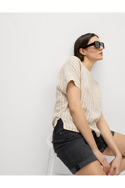 Marks & Spencer Saf Keten Çizgili Regular Tişört