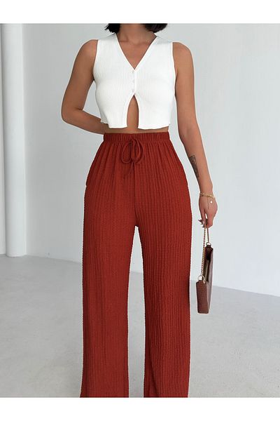 alenmoda Women's Seersucker Fabric Pocket Pants