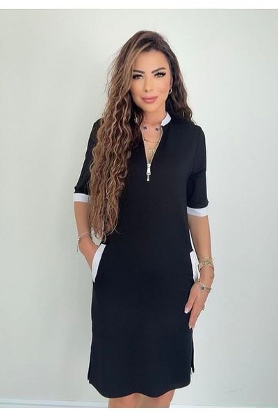 modaserdem Rochie de damă cu mânecă scurtă, cu buzunar cu fermoar, cu fantă laterală, din viscoză