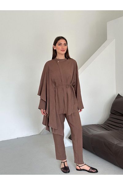 My Blog Brown Flounced Kimono Set - 8739