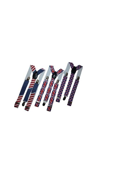 OEM Set 3 Bretele Unisex, Model Y, Inchizatori Metalice, 25 mm, Imprimeu Drapel, Multicolor
