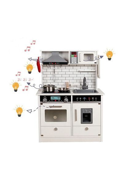 PROCART Bucătărie din lemn pentru copii, iluminată, sonoră, 4 accesorii incluse, vintage, 65x97,5x30 cm