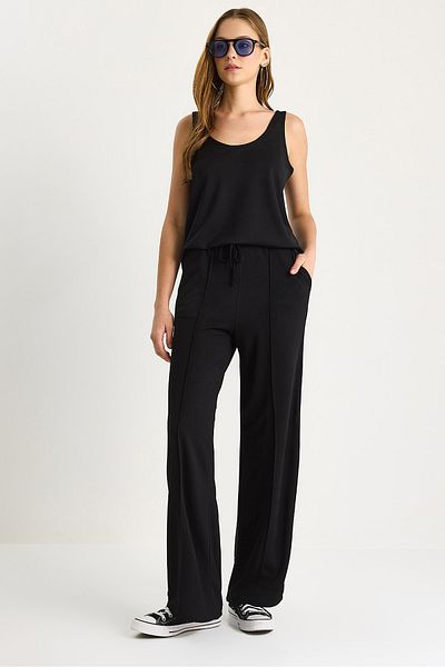 Bianco Lucci Top cu bretele cu decolteu în U pentru femei Pantaloni cu talie elastică cu nervuri Costum modal confortabil 60283496