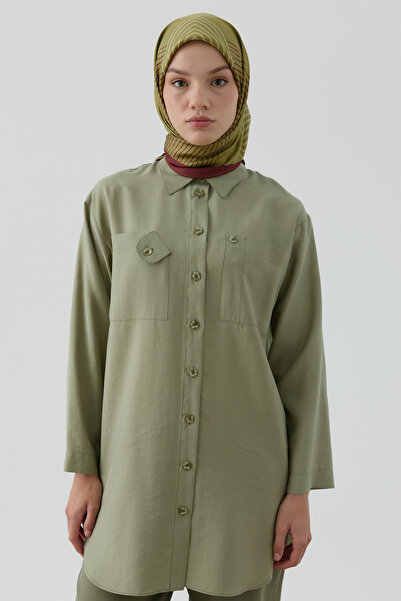 Tuğba Yansıma Twill İpek Eşarp - Olive