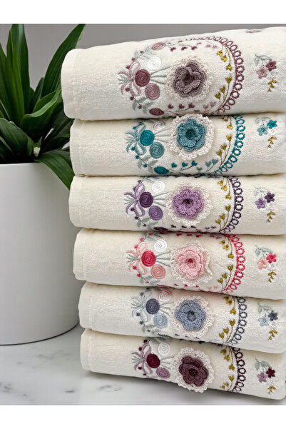 AYHANHOME 6 Pieces 30X50 Kitchen Towel Set with 3D Hand Embroidered Flowers