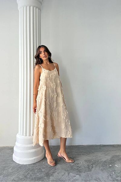 Neşeli Butik rochie de vară pentru femei, cu textura festonată, cu croiala lejeră NBG098