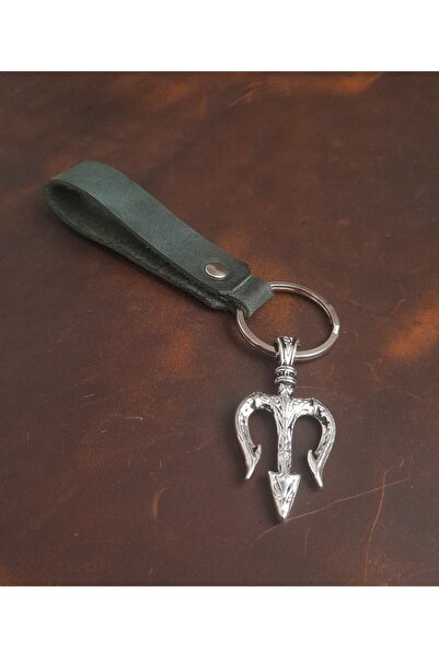 E&F Takı سلسلة مفاتيح ثلاثية من نوع TRIIDENT بتصميم مميز من الجلد الطبيعي