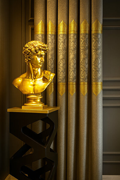 Emuz Dark Gray Medium Patterned Backdrop 1 / 3 Tight Pleats (Single Wing) Bac...