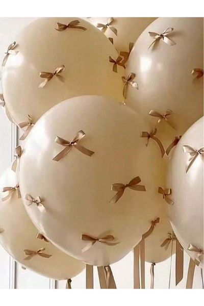 eğlencemarketi Ribbon Balloon - Milk Coffee Ribbon Balloon 30 Pieces of Ribbon 10 Balloons