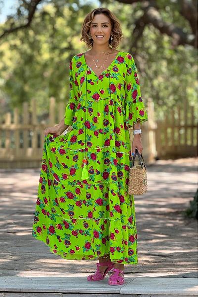 Nevin Kaya Moda Green Tassel Bohemian Dress