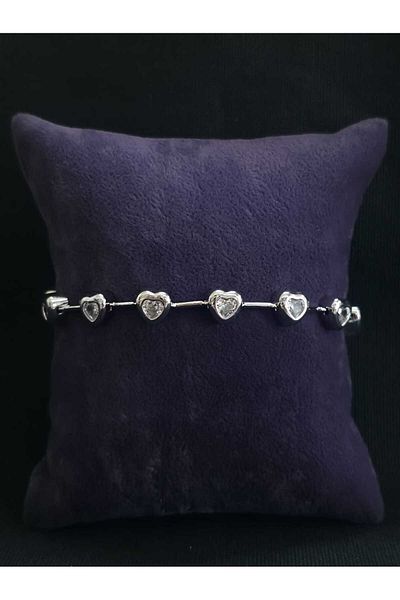 sarıyer silver Heart Model Zircon Stone Special Processing Row Stylish Style Steel Bracelet