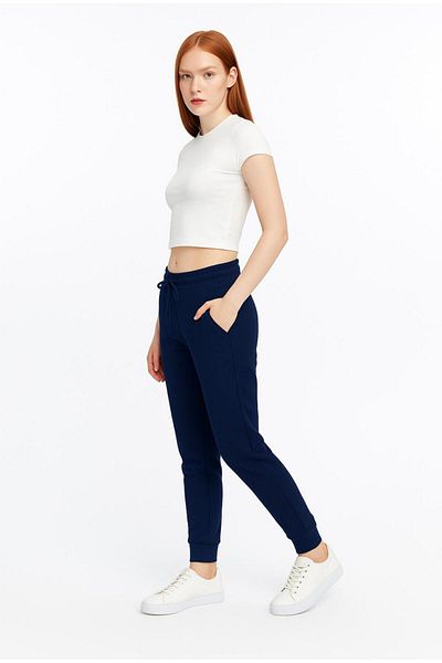 AXXEL Women's Navy Blue Tracksuit Bottom with Pocket and Elastic Legs-P1572
