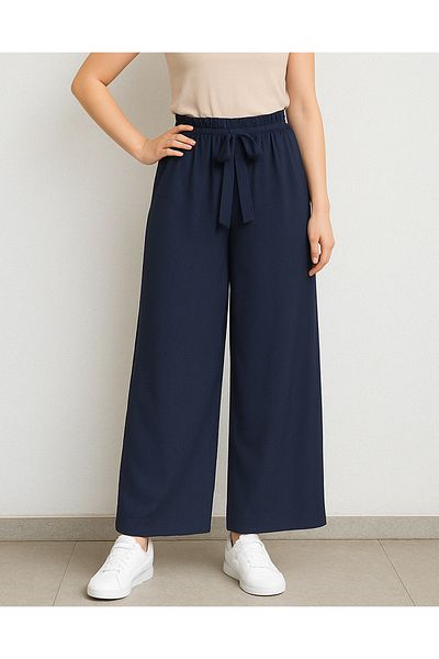 VOICTEC High Waist Elastic Bell Fabric Trousers with Waist Belt