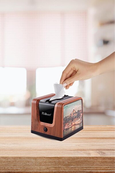 Flosoft Ahşap Desenli Modern Peçetelik, Dekoratif Peçete Dispenseri ve Düzenl...
