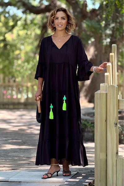 Nevin Kaya Moda Black Tassel Bohemian Dress