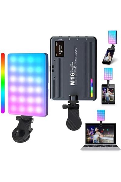 Generic MUNTAQI M16 RGB مصباح كاميرا محمول - مصباح فيديو LED قابل لإعادة الشحن مع ألوان RGB بزاوية 360 درجة، قابل للتعتيم