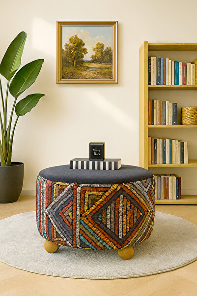 DEKOR MOBİLYACIM Linonova Xlarge Oturma Alanı Pofidik Puf Bench Orta Sehpa Ahşap Ayak