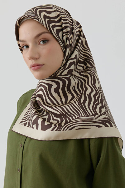 Tuğba Nilda Twill İpek Eşarp - Bej - Kahve